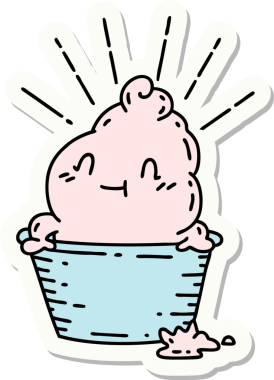 Bir insan tarafından çizilmiş dövme stili dondurma karakterinin çıkartması.