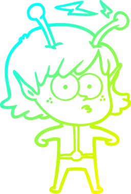 Bir insan tarafından çizilmiş bir uzaylı kız çizgi filmi.