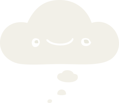 Bir insan tarafından çizilmiş düşünce baloncuklu mutlu çizgi film yüzü.