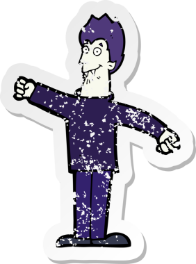 Bir insan tarafından çizilmiş mutlu vampir çizgi filminin gerilimli yapıştırması.