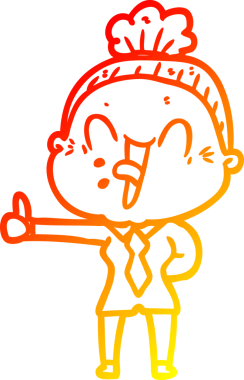 Bir insan tarafından çizilmiş mutlu, yaşlı bir kadının sıcak çizgi çizimi.