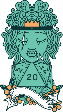 Retro Dövme Tarzı Yarı Ork Barbar Doğal yirmilik zar atışıyla bir insan tarafından çizilmiş