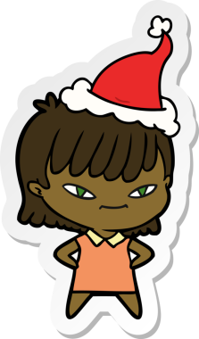 Bir insan tarafından çizilmiş Noel Baba şapkası takan bir kadının el yazısı.