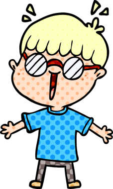 Bir insan tarafından çizilmiş gözlük takan çizgi film çocuğu.