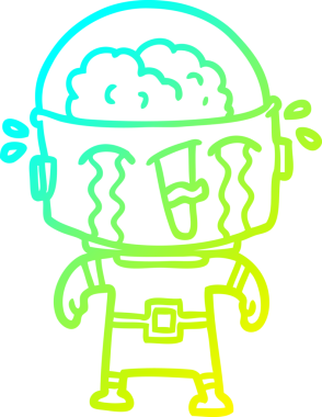 Bir insan tarafından çizilmiş ağlayan robot karikatür çizimi