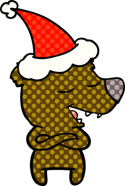 Bir insan tarafından çizilmiş Noel Baba şapkası takan bir ayının el çizimi çizgi roman tasviri