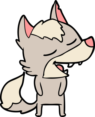 Bir insan tarafından çizilmiş gülen bir kurt.