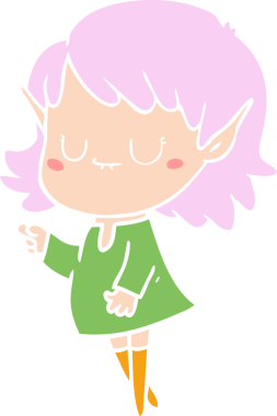 Bir insan tarafından çizilmiş mutlu düz renkli çizgi film elf kızı