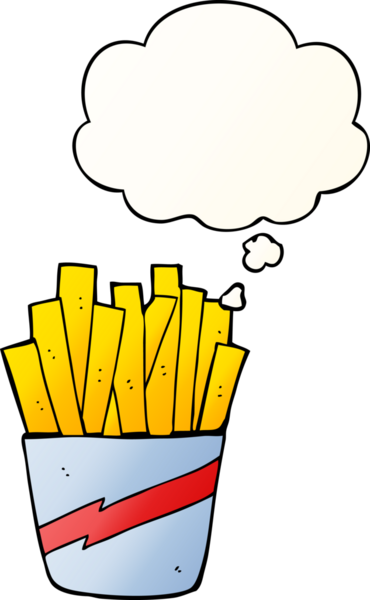 Bir insan tarafından çizilmiş yumuşak eğimli düşünce baloncuklu kızartma kutusu.