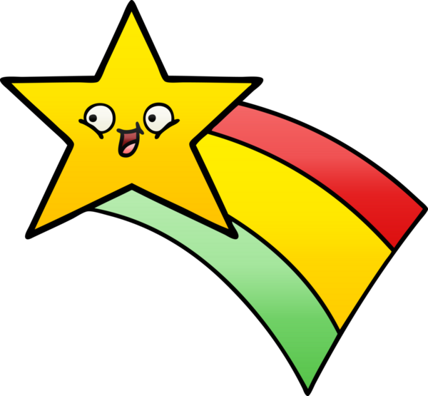 Bir insan tarafından çizilmiş kayan gökkuşağı yıldızının gölgeli karikatürü