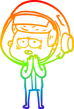 Gökkuşağı gradyan çizgi çizimi bir insan tarafından çizilmiş yorgun astronot