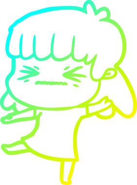 Bir insan tarafından çizilmiş kızgın bir kızın soğuk çizgi çizimi.