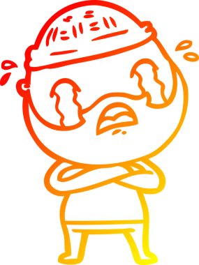 Bir insan tarafından çizilmiş ağlayan sakallı bir adamın sıcak çizgi çizimi.