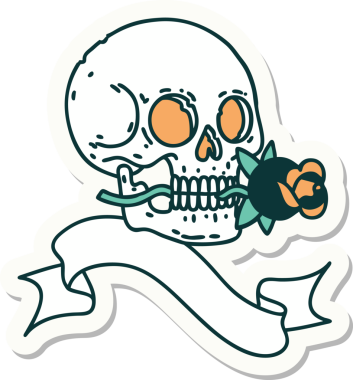 Bir insan tarafından çizilmiş kafatası ve gül şeklinde dövme stili.