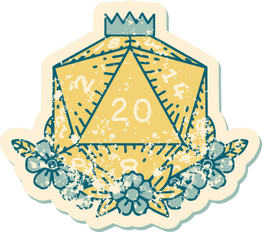 Retro Dövme Biçimi Doğal 20 D20 zar bir insan tarafından çizilmiş çiçek elementleriyle