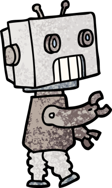 Bir insan tarafından çizilmiş çizgi film robotu