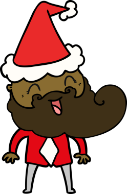 Bir insan tarafından çizilmiş Noel Baba şapkası takan mutlu sakallı bir adamın el çizimi.