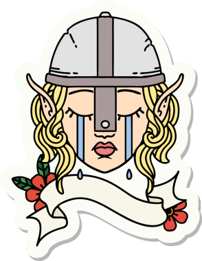 Bir insan tarafından çizilmiş ağlayan elf savaşçı karakterinin çıkartması.