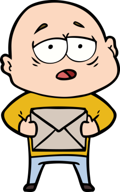 Bir insan tarafından çizilmiş yorgun, kel bir adam.