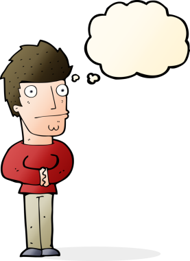 Bir insan tarafından çizilmiş düşünce balonlu endişeli bir adam.