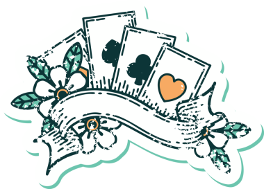 Bir insan tarafından çizilmiş kartların ve pankartın sembolik dövmeli resmi