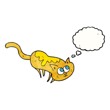 Bir insan tarafından çizilmiş serbest çizim düşünce kabarcığı desenli çizgi film kedisi