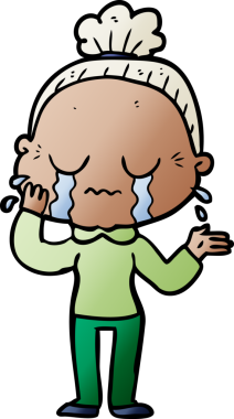 Bir insan tarafından çizilmiş ağlayan yaşlı kadın çizgi filmi.