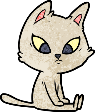 Bir insan tarafından çizilmiş kafası karışmış çizgi film kedisi.