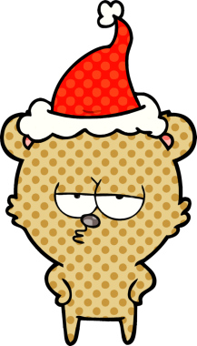 Sıkıcı ayı eli bir insan tarafından çizilmiş Noel Baba şapkasının çizgi roman çizimi