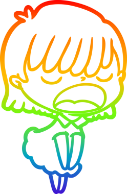 Gökkuşağı gradyan çizgi çizimi Bir insan tarafından yüksek sesle çizilen bir kadın karikatürü