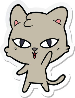 Bir insan tarafından çizilmiş çizgi film kedisinin çıkartması.