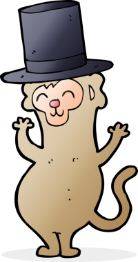 Bir insan tarafından çizilmiş silindir şapkalı bir maymun.