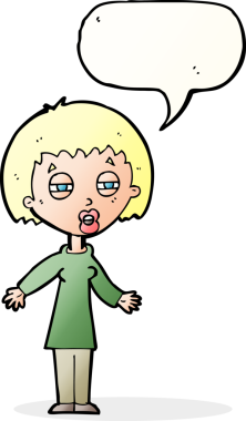 Bir insan tarafından çizilmiş konuşma balonu olan yorgun bir kadın çizgi filmi.