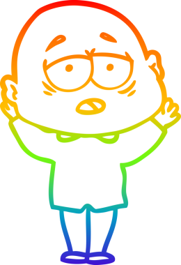 Gökkuşağı gradyan çizgi çizimi bir insan tarafından çizilmiş yorgun kel bir adam