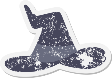 Bir insan tarafından çizilmiş ürkütücü cadı şapkası grunge çıkartması.