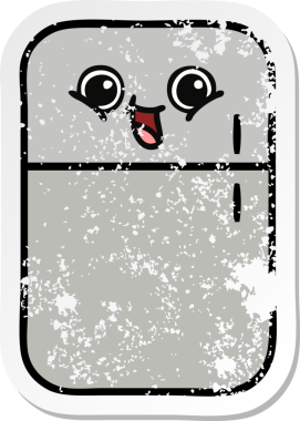 Bir insan tarafından çizilmiş şirin bir buzdolabının sıkıntılı çıkartması.