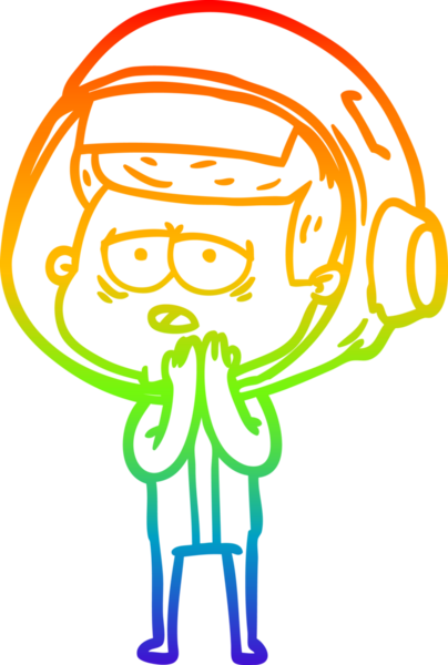 Gökkuşağı gradyan çizgi çizimi bir insan tarafından çizilmiş yorgun astronot