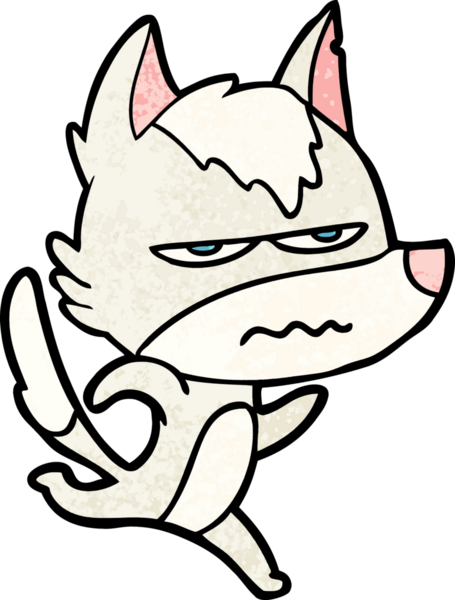 Bir insan tarafından çizilmiş rahatsız kurt çizgi filmi.