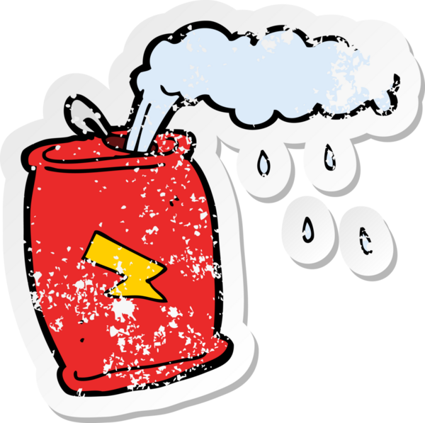 Bir insan tarafından çizilmiş karikatür köpüren soda kutusunun geriletilmiş etiketi.