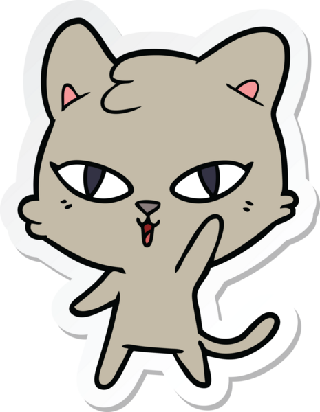 Bir insan tarafından çizilmiş çizgi film kedisinin çıkartması.