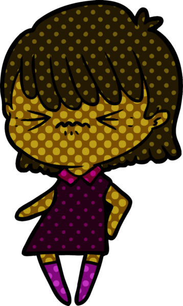 Bir insan tarafından çizilmiş kızgın çizgi film kızı.