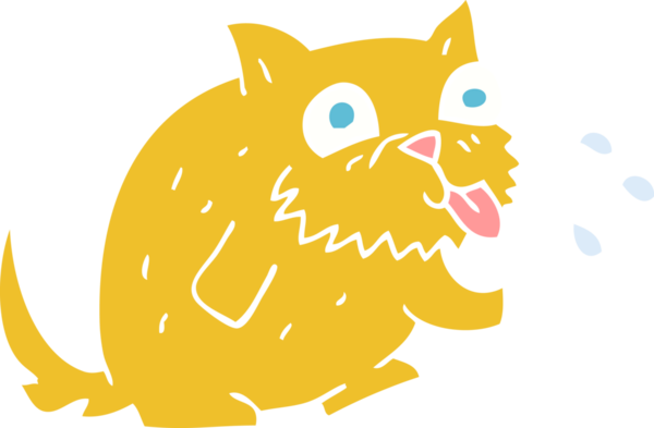 Bir insan tarafından çizilmiş ahududu üfleyen kedinin düz renk çizimi