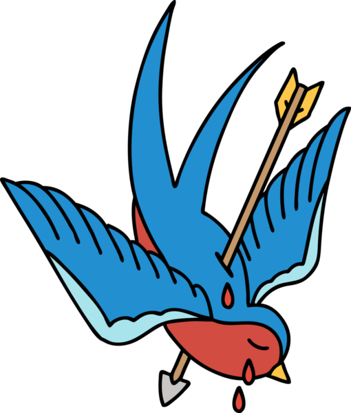 Bir kırlangıç gibi geleneksel bir dövme bir insan tarafından çizilmiş ağlıyor.