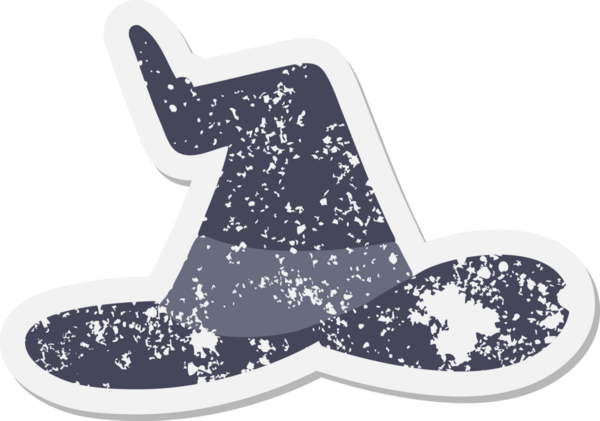 Bir insan tarafından çizilmiş ürkütücü cadı şapkası grunge çıkartması.