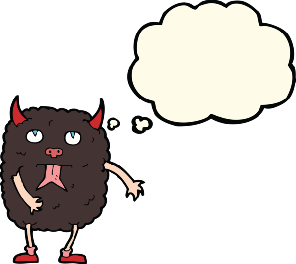 Bir insan tarafından çizilmiş düşünce baloncuklu komik çizgi film canavarı.