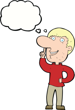 Bir insan tarafından çizilmiş düşünce baloncuğu fikri olan çizgi film adamı.