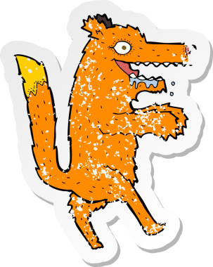 Bir insan tarafından çizilmiş aç tilki çizgi filminin kederli retro yapıştırması.