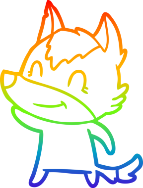 Gökkuşağı gradyan çizgisi. Bir insan tarafından çizilmiş dost bir kurt çizgi filmi.