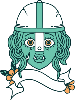 Retro Dövme Biçimli Ork savaşçı yüzü bir insan tarafından çizilmiş