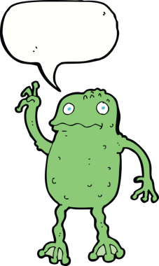 bir insan tarafından çizilmiş konuşma balonlu bir kurbağa.